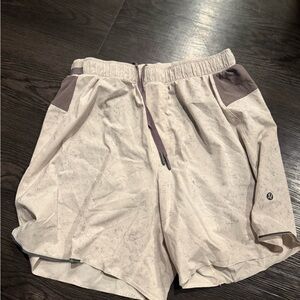 Lululemon Athletica Surge Cream and Gray Athletic Shorts